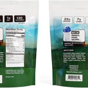 Opportuniteas Grass Fed Vanilla Choco Whey Protein Isolate Powder – 20g Protein Powder Without Artificial Sweeteners, Hormone-Free Cows, Non GMO – 5lb