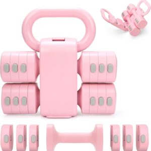Adjustable 2-in-1 Convertible Kettlebell & Dumbbells Set, 4 in 1 Free Weights Dumbbell Set of 2, Each 2.2 3.3 4.4 5.5lb Quick Change Women Dumbbell Set for Home Exercise Training