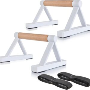 1 Pair Wooden Parallettes Push Up Bars for Men, Strength Training Pushup Stands Handles for Home Calisthenics, Fitness, Floor Workouts Solid Wood with White Metal Bracket – Support 500 lbs