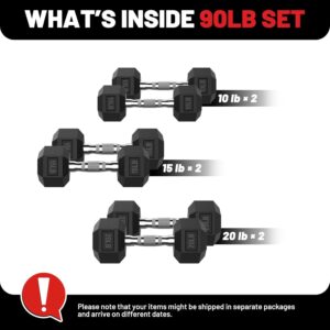 PAPABABE Hex Dumbbell Set 45-550 lb, Rubber Encased Home Gym Dumbbells, Weights Dumbbells for Women & Men, Hand Weight for Strength Training