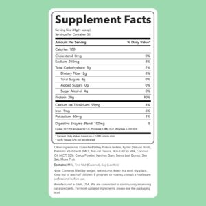 Clean Simple Eats Whey Protein Powder, Mint Chocolate Cookie Flavor, Naturally Sweetened, 100% Grass Fed Protein Powder with Digestive Enzymes, No Artificial Ingredients, Gluten Free, 30 Srvgs