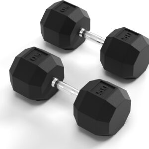 Rubber Coated Hex Dumbbell Weight Set, Multiple Sizes Exercise & Fitness Dumbbells,100LB Set,110LB Set,200LB,350LB,450LB,550LB, 35-50Lbs Pairs for Muscle Toning, Strength Building & Full Body Workout