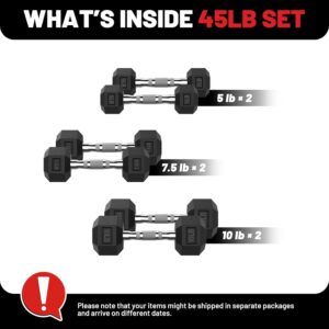 PAPABABE Hex Dumbbell Set, Rubber Coated Hand Weights for Women & Men, Free Weights for Strength Training, 45 to 550LB Weight Sets Dumbbells Set of 2 (45 Set)