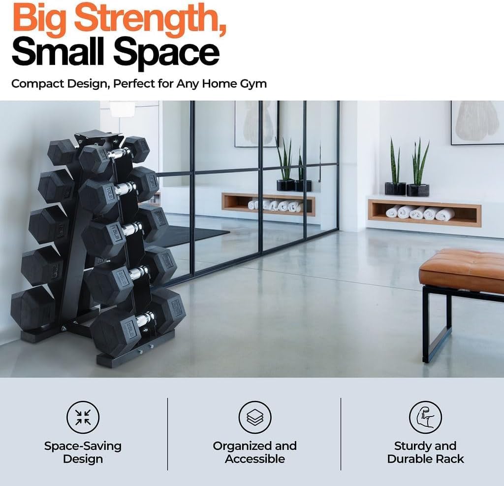 Weights Dumbbells Set with Rack - 150 lb Rubber-Coated Dumbbells for Easy Grip | Durable Carbon for Strength Training | Essential Workout Equipment for All Fitness Levels - Image 2