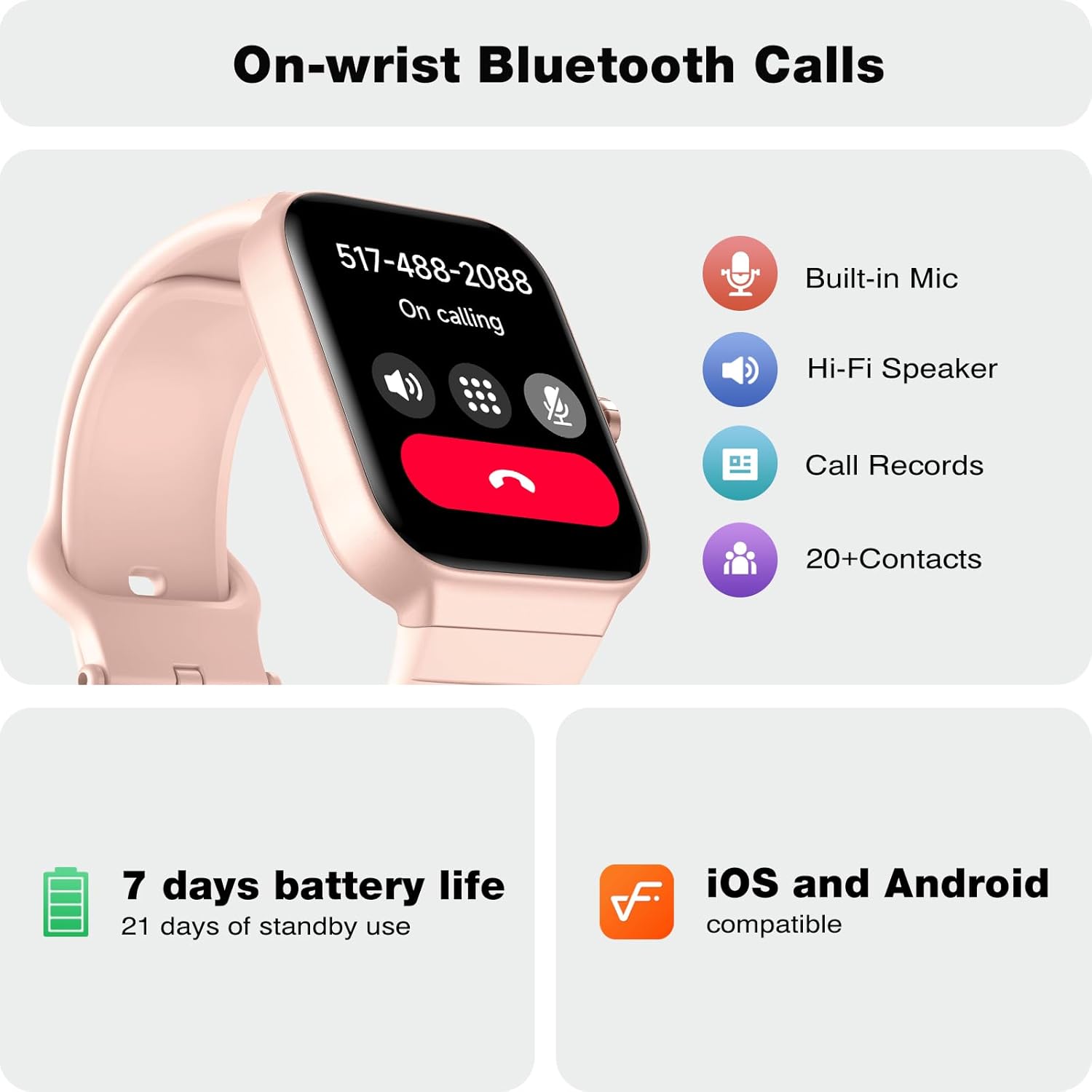 Fitpolo Smart Watch for Women,1.8” Touchscreen, Bluetooth Call, Alexa Built-in,24/7 Heart Rate, SpO2 Monitor, Step Counting, Sleep Tracking, IP68 Waterproof Fitness Tracker Watch for Android iPhone - Image 6