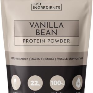 JUST INGREDIENTS Vanilla Bean Protein Powder – 20-Serving Blend with 100% Grass-Fed Whey & Organic Plant Proteins – Real Vanilla Bean & Cinnamon – Supports Muscle Recovery, Energy