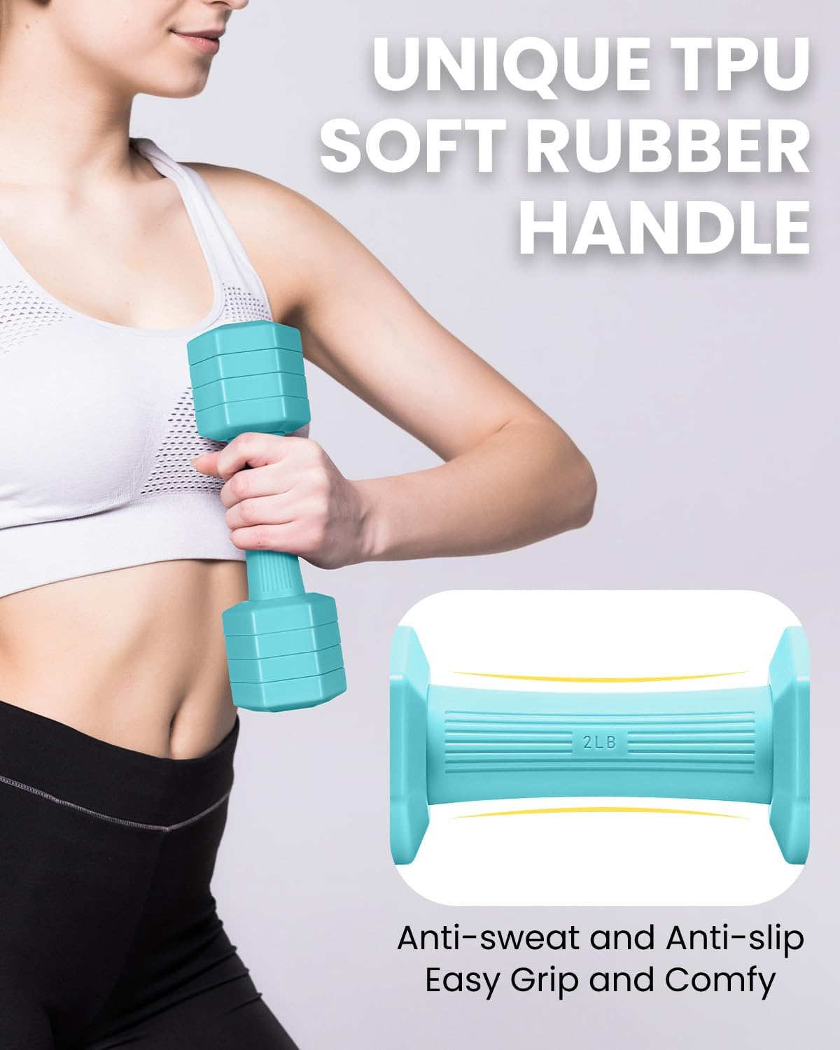 Adjustable Dumbbells Set, 4 in 1 Hand Weights Set for Women Men 10 LB/ 12 LB Dumbbell Pair Each 2lbs 3lbs 4lbs 5lbs Weights Dumbbells Set with TPU Soft Rubber Handle for Home Gym Exercise Fitness - Image 4