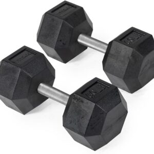 Titan Fitness 60 LB Pair Free Weights, Black Rubber Coated Hex Dumbbell, Straight Stainless Steel Handle, Strength Training, Full Body Workout