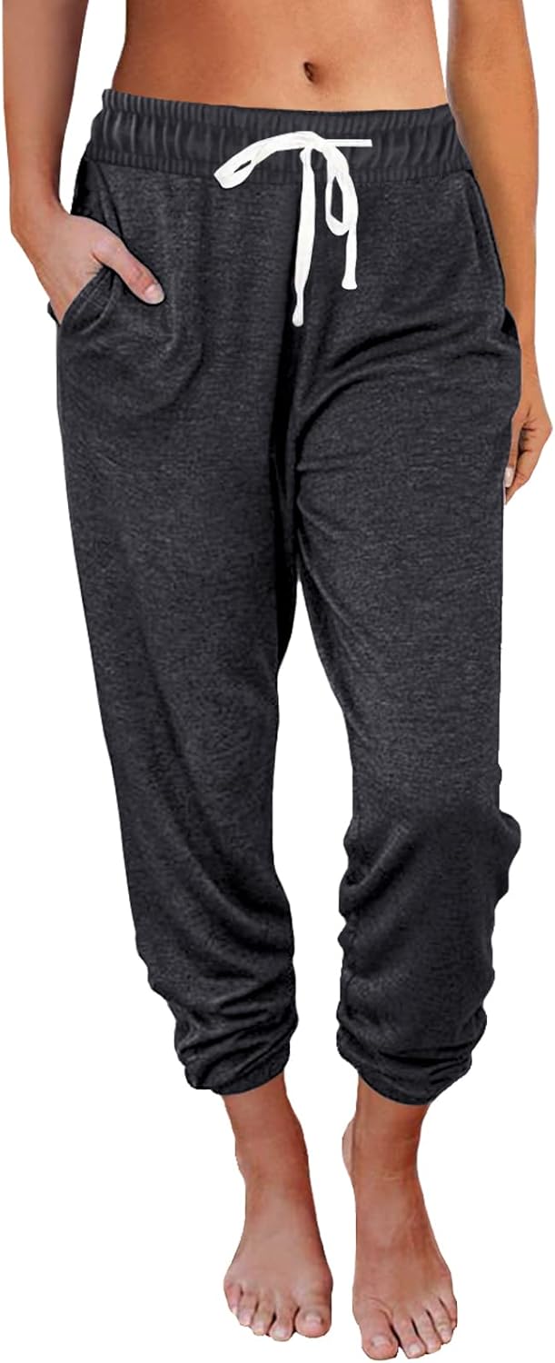 AUTOMET Women‘s High-Waisted Sweatpants with Pockets, Loose Lounge & Pajama Pants for Fall, Winter, Spring Yoga Travel