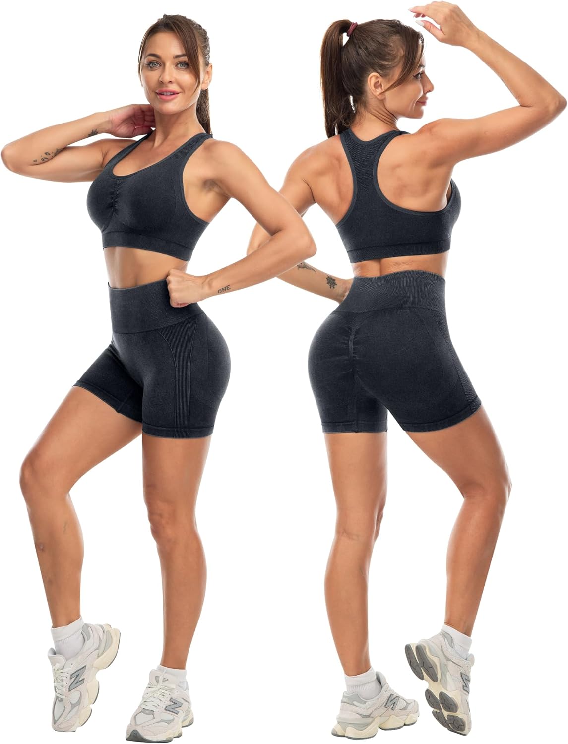 SALSPOR 3 Piece Workout Sets for Women Butt Lifting Leggings with High Impact Sports Bra Gym Shorts - Image 4