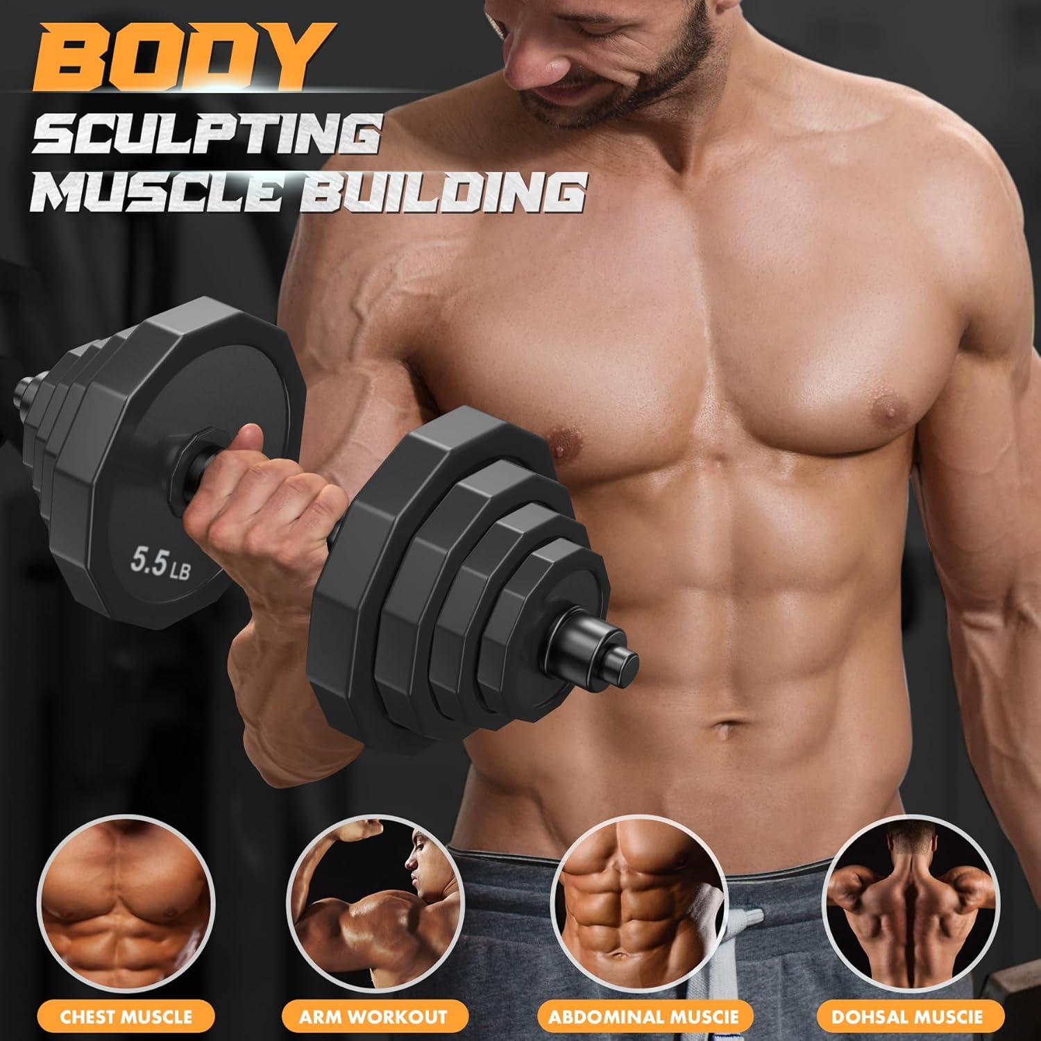 KISS GOLD Weights Dumbbells Set, Adjustable Dumbbell Sets 22Lbs 44Lbs 66Lbs 88Lbs with Solid Steel, Barbell Free Weight Set with Connector Workout Home Gym Equipment for Men Women Strength Training Shaping - Image 3
