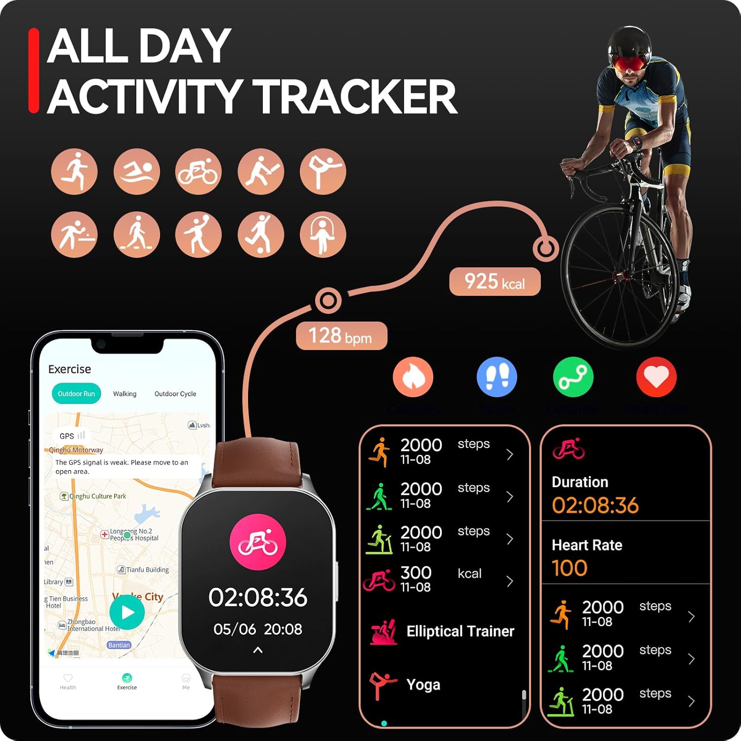 anyloop Smart Watch for Men Women, 1.96" AMOLED Display, Fitness Watch(Answer/Make Call) with Heart Rate Sleep SpO2 Monitor,IP68 Waterproof Activity Trackers and Smartwatches for iOS and Android - Image 4