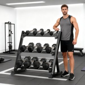 Dumbbell Set with Rack Hex Dumbbells 5-50 lb Rubber Coated Dumbbells Heavy Duty Weight Set 350 lb 450 lb 550 lb with 3-Tier Stand Complete Home Gym Set Dumbbell Rack Set Workout Weights