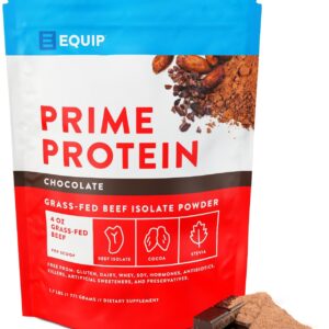 Equip Foods Prime Protein Powder | Clean, Grass Fed Beef Protein Powder | Carnivore Protein Isolate | Paleo, Keto Friendly | Gluten & Dairy Free | Helps Build & Repair Tissue | 30 Servings, Chocolate