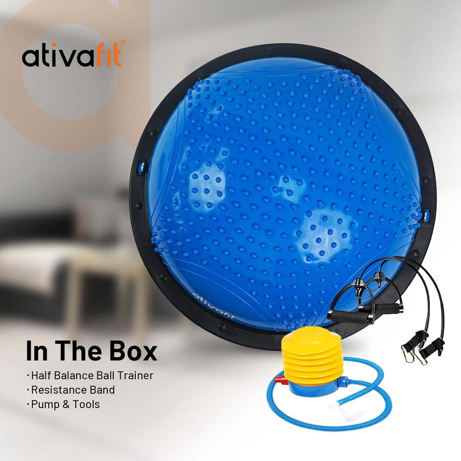 ATIVAFIT Half Exercise Ball with Massage Granules, resistance Bands Balance Ball Balance Trainer for Home Gym Full Body Workouts Half Ball Balance Trainer For Men Women (Black) - Image 6