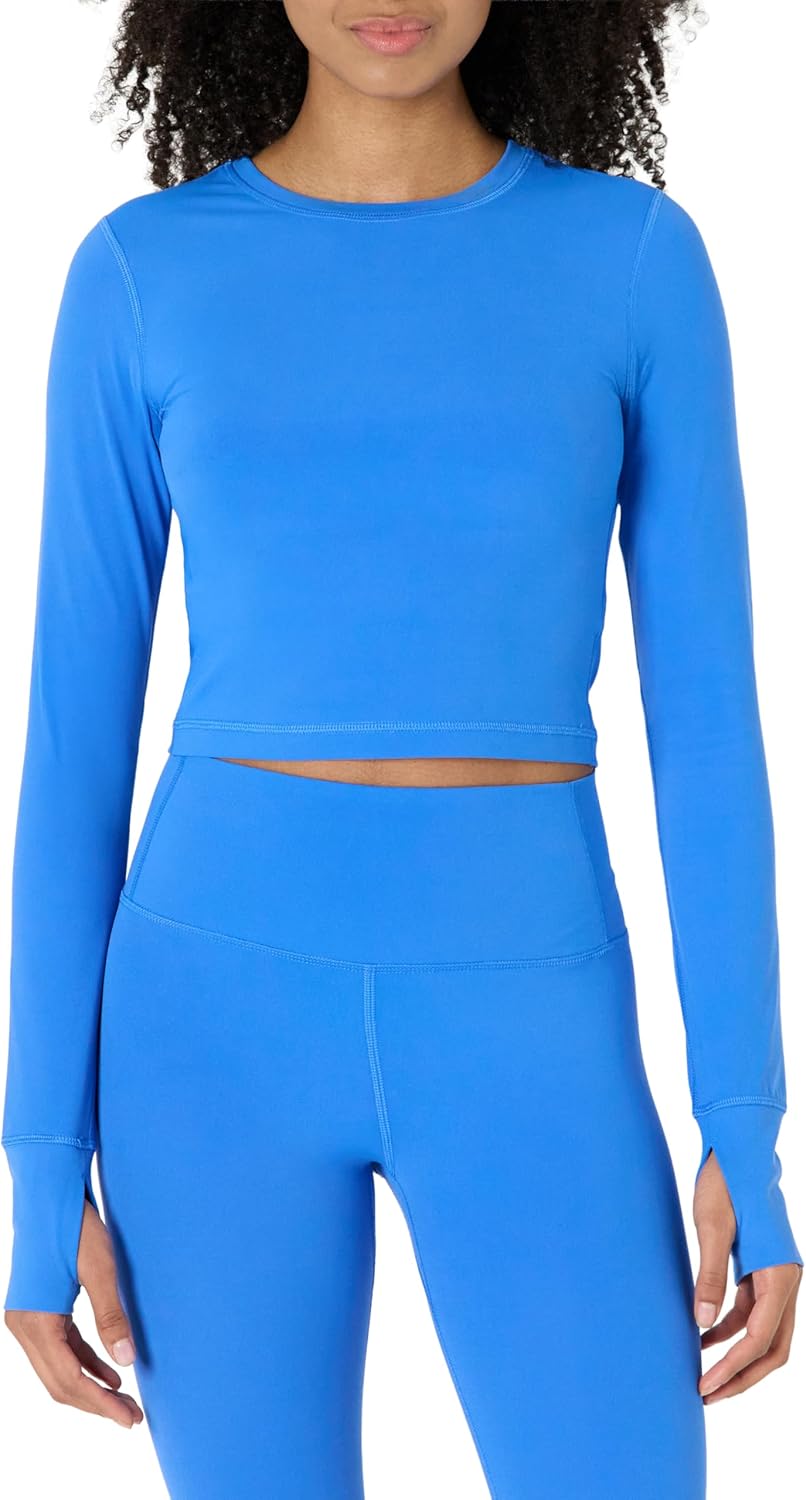 Amazon Essentials Womens Active FormFlex Buttery Soft Long Sleeve Slim Fit Crop Layering Workout Top