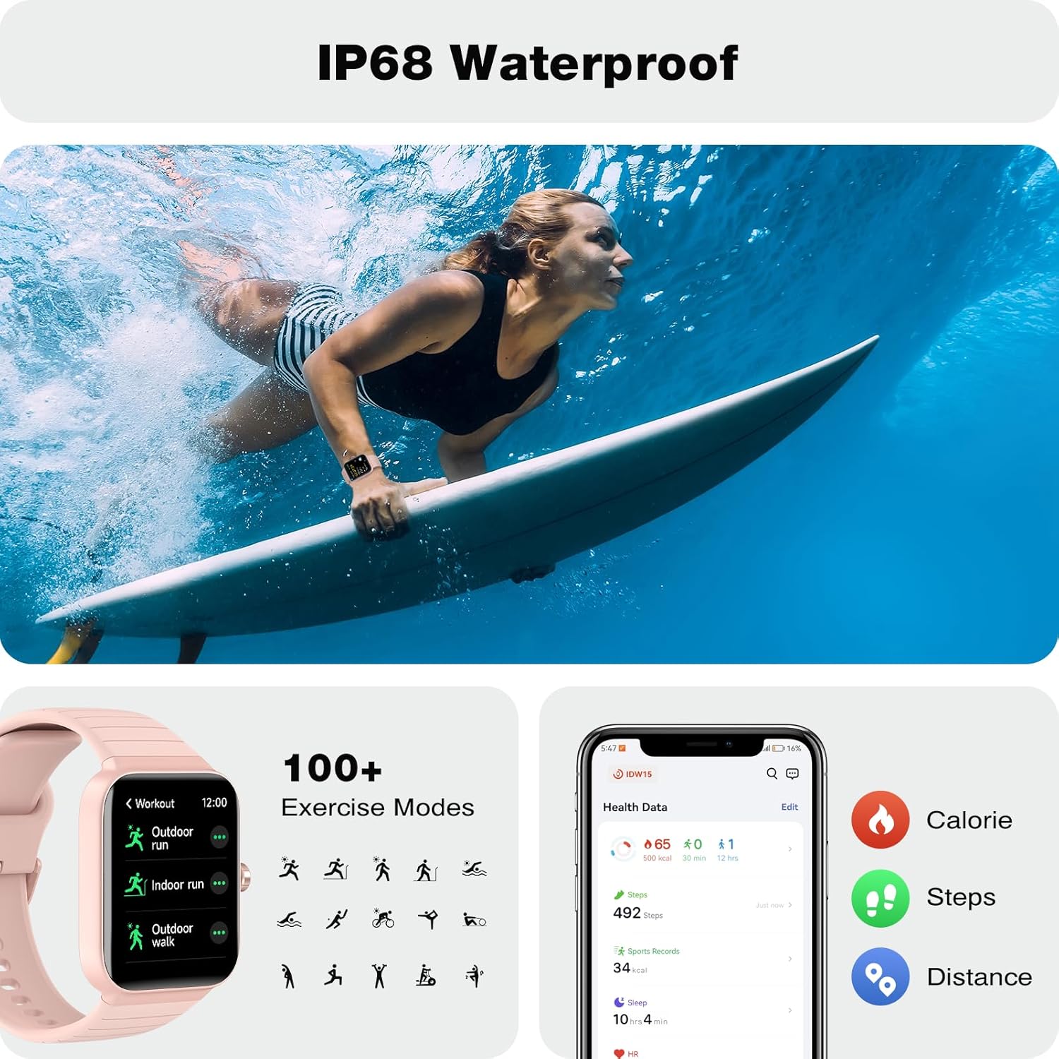Fitpolo Smart Watch for Women,1.8” Touchscreen, Bluetooth Call, Alexa Built-in,24/7 Heart Rate, SpO2 Monitor, Step Counting, Sleep Tracking, IP68 Waterproof Fitness Tracker Watch for Android iPhone - Image 5