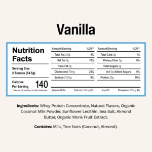 Rise Grass-Fed Whey Protein Powder – Vanilla | 25g Protein No Artificial Flavors, Colors, or Preservatives – Sugar Free, Gluten-Free, Soy Free (2.3 lbs)
