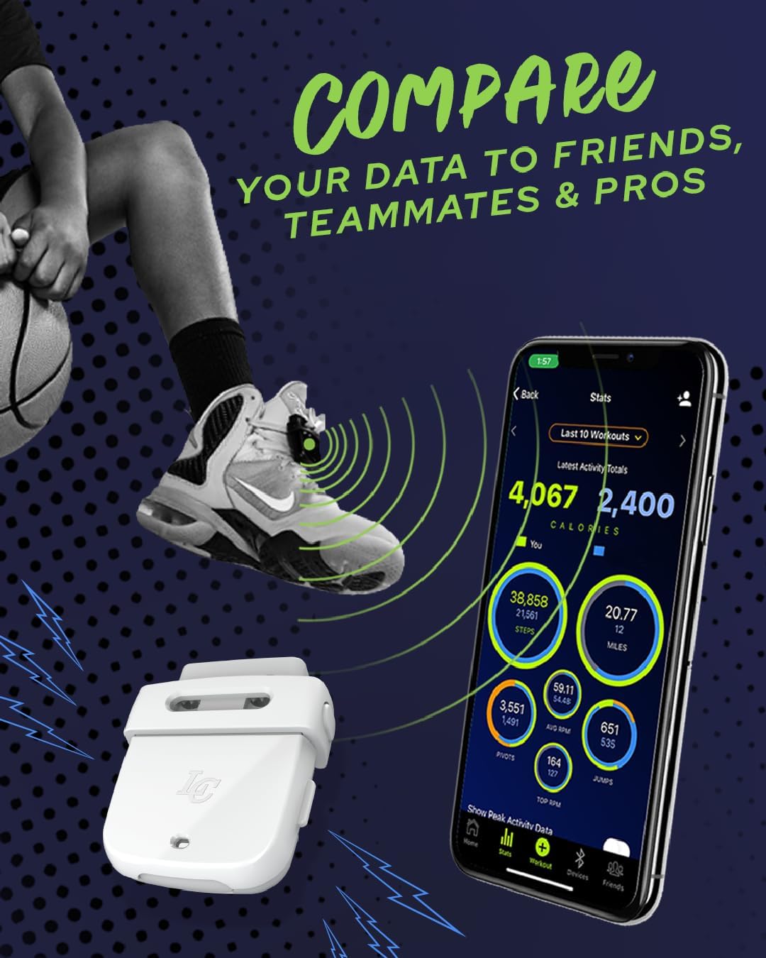 LC LaceClips Smart Activity Tracker - Shoe-Mounted Step Counter for Walking & Sports Performance Monitor - Track 25+ Activities, Jumps & Calories with App - No Subscription Required (White) - Image 5