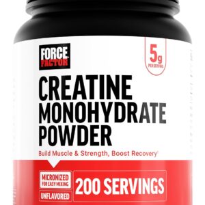 Force Factor Creatine Monohydrate Powder, 5g Micronized Dose to Support Muscle Growth, Strength, Recovery, Cognitive Health & Memory, Unflavored, 200 Servings