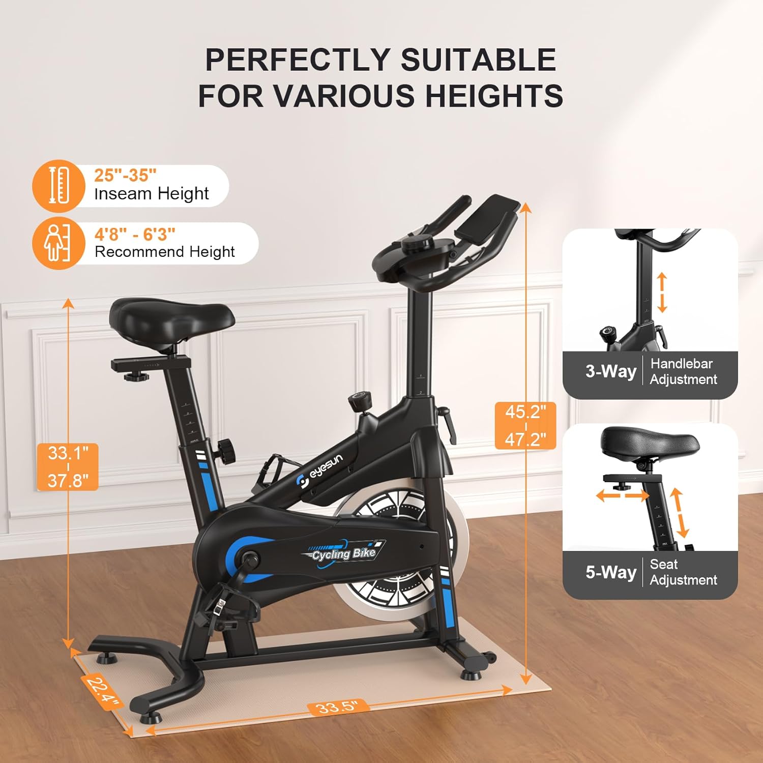 Exercise Bikes for Home,Indoor Cycling Bike with Adjustable Magnetic,Brake Pad Resistance Silent Belt Drive,330lbs Weight Capacity &Upgraded Version Seat for Home Cardio&Weight Loss - Image 7