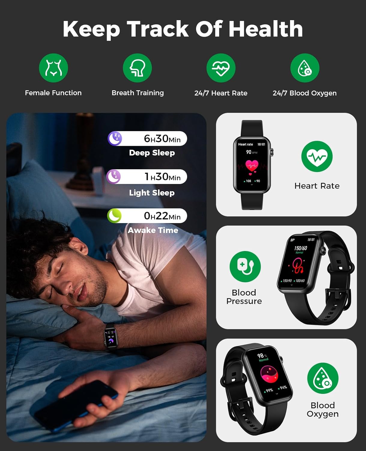Smart Watch Fitness Tracker (Answer/Make Calls), 24/7 Heart Rate Spo2 Blood Pressure Monitor Sleep Tracker, 114 Sports Modes Calorie Step Tracker Pedometer, Waterproof Activity Tracker for Women Men - Image 4