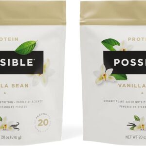 Possible Protein Powder Vanilla Bean – 20g of Vegan, Plant-Based Protein Mix – Non-GMO, Non-Dairy, Gluten-Free – 3.5g of BCAAs – 9 Essential Amino Acids – 30-Day Supply – 2 Bag, 30 Servings