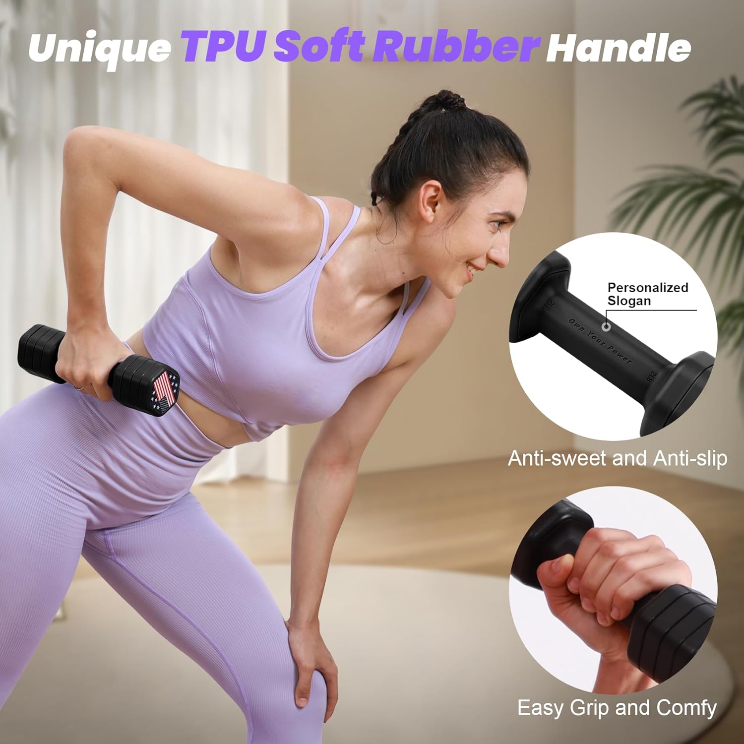 Zempox Adjustable Dumbbell Set of 2, 4 in 1 Hand Weights for Women at Home, 5 lb Weights Dumbbells set of 2, Each 2lb 3lb 4lb 5lb with TPU Soft Rubber Handle for Home Gym Exercise Training - Image 5
