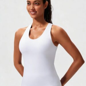 Workout Tank Top with Built-in Bra Cross Back Athletic Yoga Tops Stretchy Sports Camisole for Gym Pilates