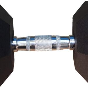 TDS Thick Rubber Coated Hex Dumbells 50 lb. with Chrome plated Contour shaped solid Steel handle.