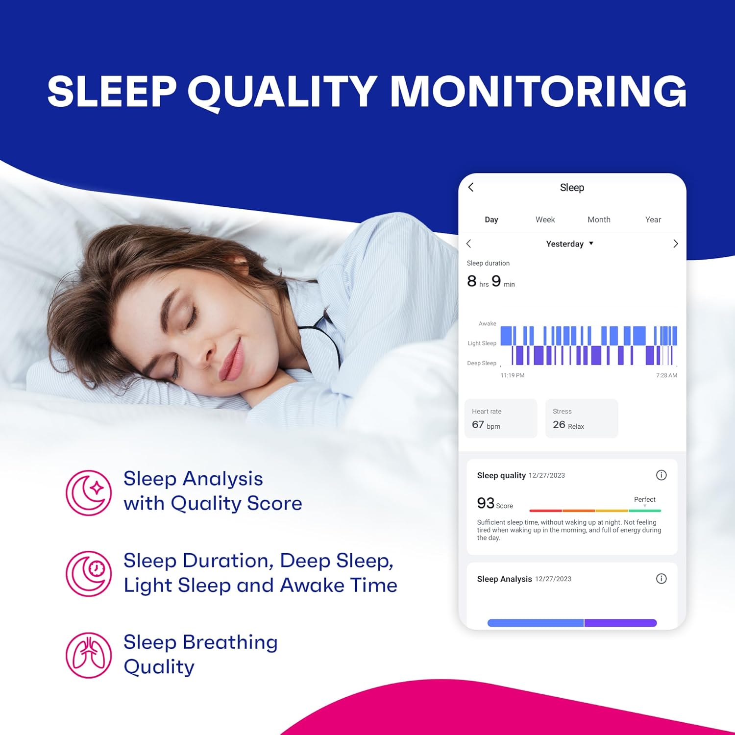 OCTANDRA Active 2 VeryFit Fitness Tracker Heart Rate SpO2 Blood Oxygen Saturation Sleep Monitor 1.05" Screen Activity Step Counter Pedometer IP68 Waterproof Smart Watches for Men Women (ID155) (Pink) - Image 5