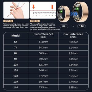 Ring Health Tracker for Women Men, Fit Ring with Heart Rate, Blood Oxygen, Sleep Monitor, Calories, Step Counter, IP68 Waterproof Smart Ring for iPhone & Android, No Subscription Fee (Rose Gold, 10#)