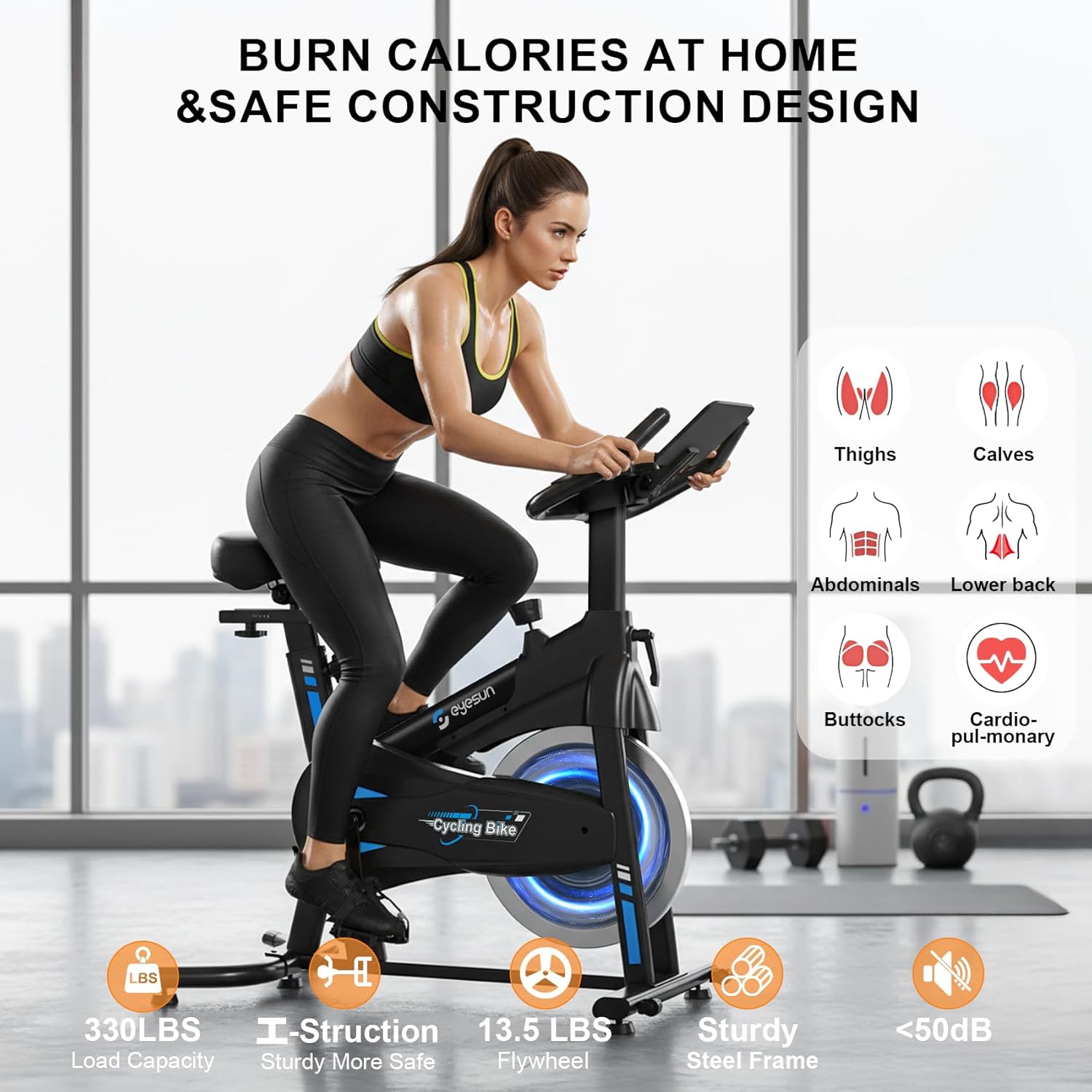 Exercise Bikes for Home,Indoor Cycling Bike with Adjustable Magnetic,Brake Pad Resistance Silent Belt Drive,330lbs Weight Capacity &Upgraded Version Seat for Home Cardio&Weight Loss - Image 2