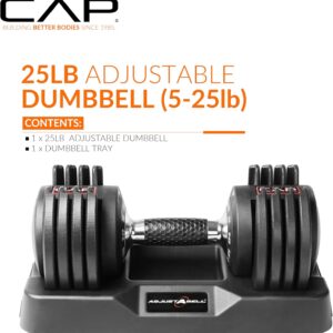 CAP Barbell ADJUSTABELL Adjustable Round Dumbbell Weights – Singles & Pairs | 12.5 lb, 25 lb & 55 lb | Multiple Handle Options