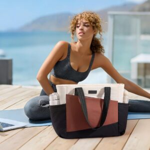 LOVEVOOK Gym Tote Bag for Women, Puffy Yoga Mat Bag with Large Cup Holder & Wet Pocket, Work Nurse Bag for Travel Workout