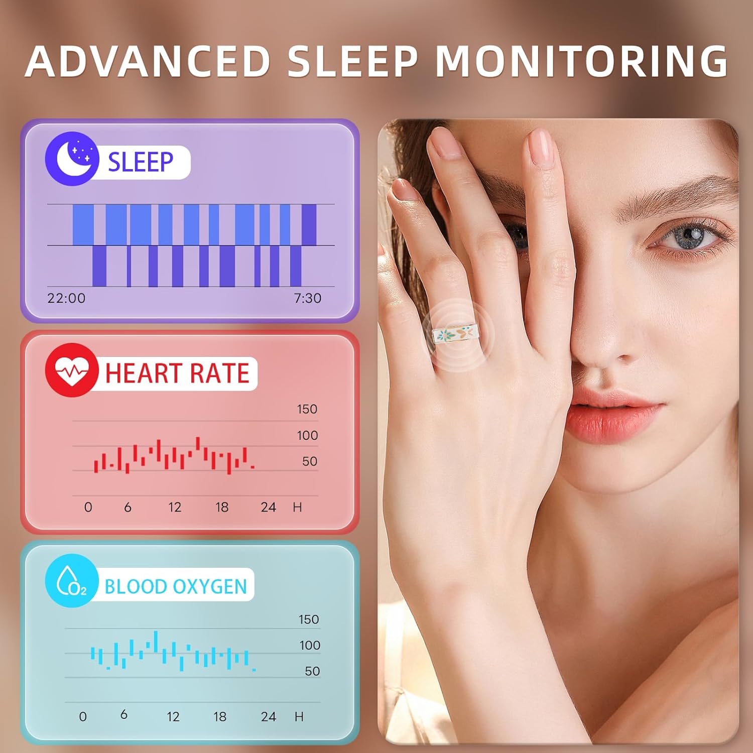 Smart Ring Health Tracker, for men and women, equipped with heart rate monitor, sleep tracker, 8 exercise modes, step counter, 5-7 days battery life, no subscription fee, IP68 waterproof R18 (9) - Image 3