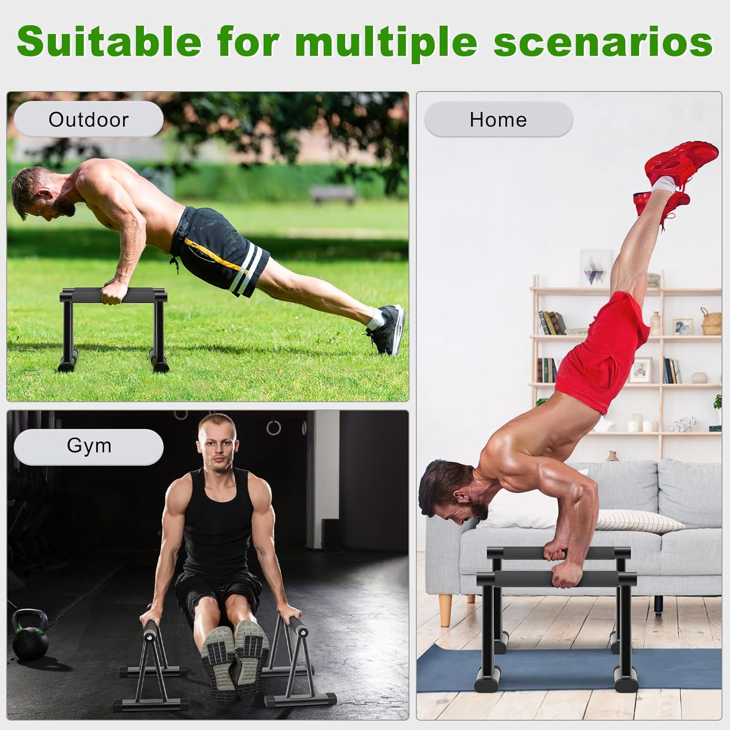 Dolibest Push Up Bar, 12'' High Parallettes Bars with 8 Rubber Feet & Comfortable Handle, Dip Bars with Stable Triangle Base for Calisthenics, Handstand, Gym & Home Exercise, Easy Assembly (600LB) - Image 5