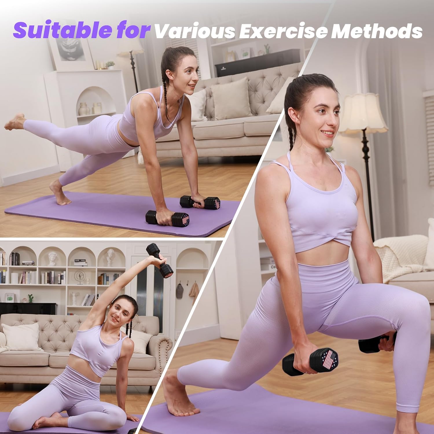 Zempox Adjustable Dumbbell Set of 2, 4 in 1 Hand Weights for Women at Home, 5 lb Weights Dumbbells set of 2, Each 2lb 3lb 4lb 5lb with TPU Soft Rubber Handle for Home Gym Exercise Training - Image 6