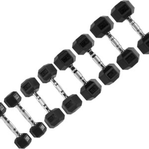 Signature Fitness Hex Dumbbells Non-Slip Free Weights Full Body Strength Training Home Gym Workout Equipment Set of 5, 10, 15, and 20 lbs, Black