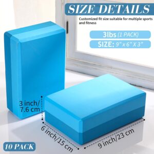 Liliful 10 Pcs Yoga Blocks Bulk Eva Foam Exercise Yoga Brick Soft Non Slip Surface Foam Blocks High Density Yoga Accessories for Workout Stability Balance Deepen Stretches Pilates 9”x6”x3”(Blue)