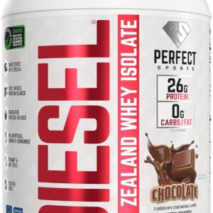 PERFECT SPORTS Diesel 100% New Zealand Whey Protein Isolate | Stevia Sweetened, No Artificial Ingredients, Keto | 0g Carb, 0g Fat, 26g Protein | 5 Pounds (Milk Chocolate)