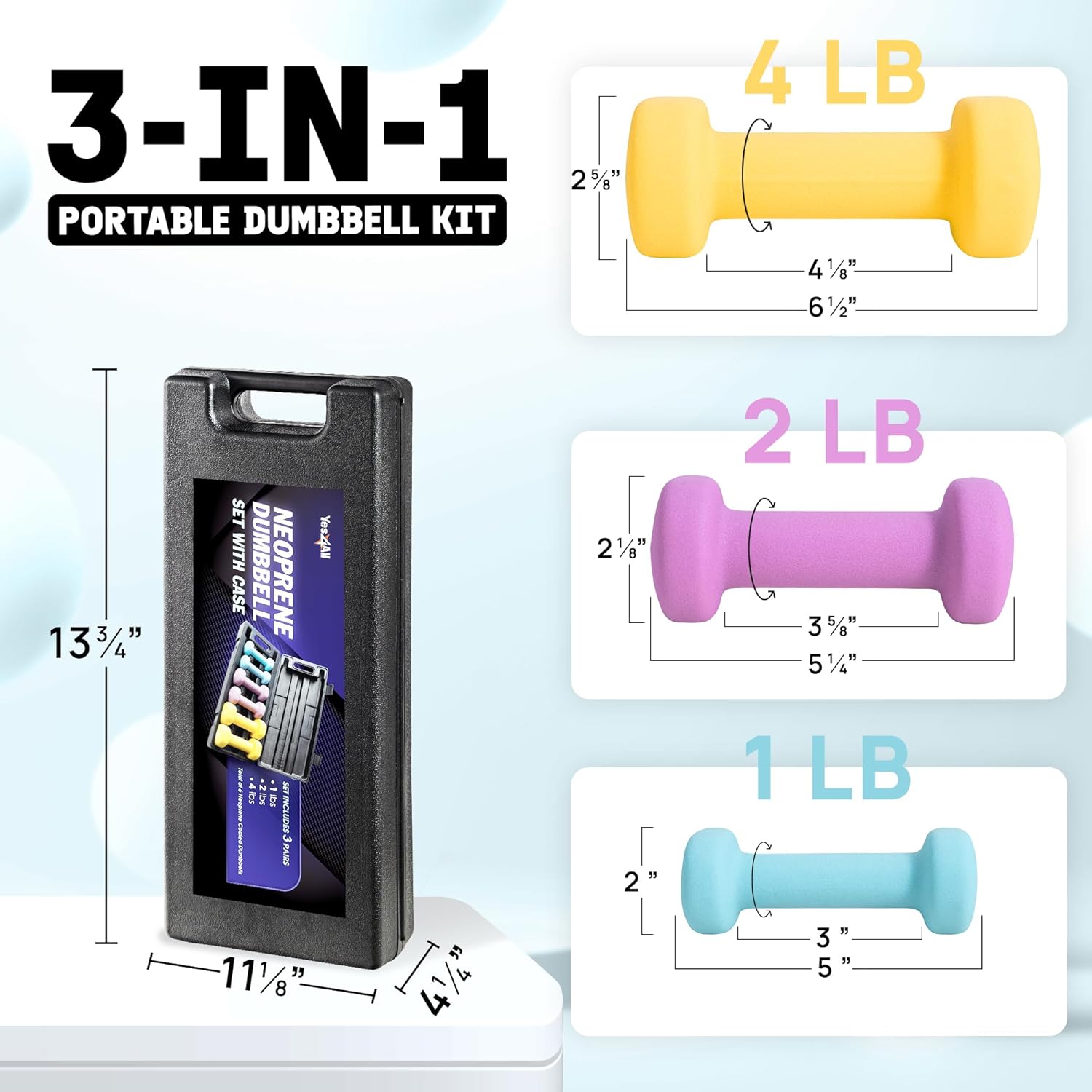 Yes4All Neoprene Coated Dumbbell Hand Weight Sets - Multiple Weight Options with Rack, Anti-roll, Anti-Slip, Hexagon Shape - Image 2
