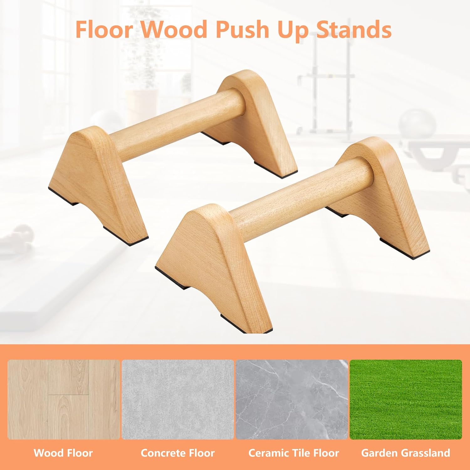 1 Pair Non-Slip Wood Push Up Bars, Strength Training Wooden Parallettes Bar Push Up Handles, Calisthenics Equipment for Home Floor Workout - Image 3