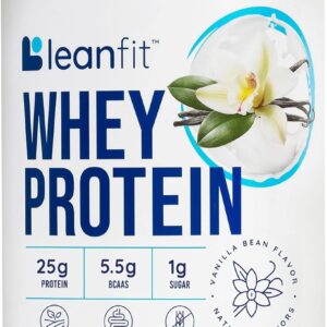 LeanFit WHEY Protein Natural Vanilla – 100% Whey Protein Powder, 24g Protein Per Serving – Grass-Fed, Gluten-Free, Low Carb, BCAAs, Amino Acid – 23 Servings, 1.83 Pound Tub