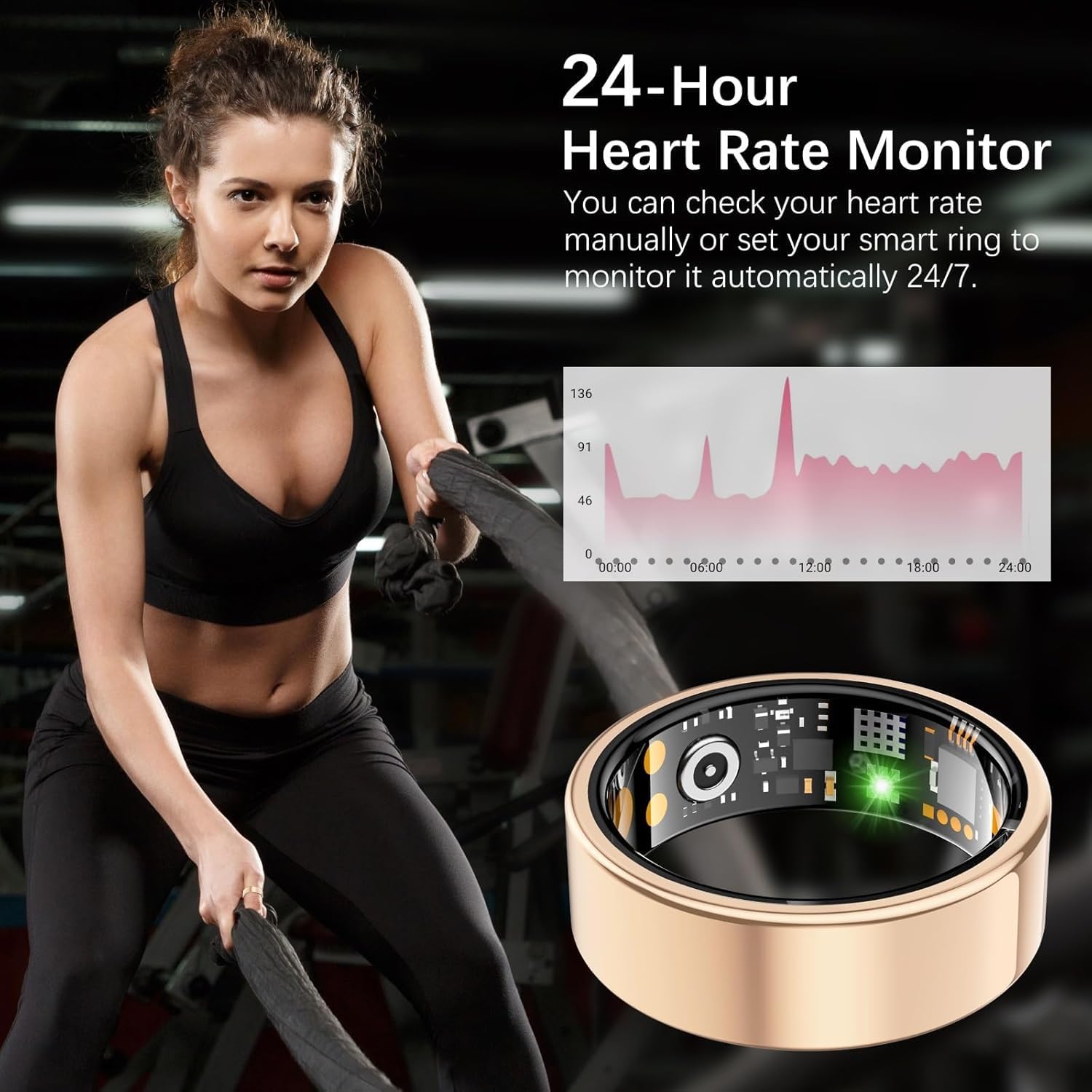 Ring Health Tracker for Women Men, Fit Ring with Heart Rate, Blood Oxygen, Sleep Monitor, Calories, Step Counter, IP68 Waterproof Smart Ring for iPhone & Android, No Subscription Fee (Rose Gold, 10#) - Image 5