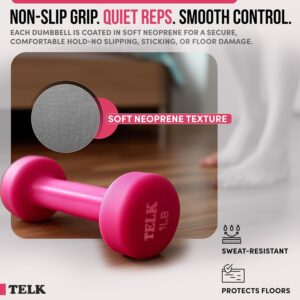 TELK Fitness Neoprene Dumbbells Set of 2 – Non-Slip Hand Weights for Home Workouts, Strength Training & Toning – Compact, Comfortable Grip for Women & Men