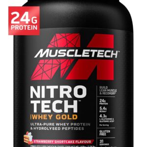 MuscleTech Whey Protein Powder, Nitro-Tech Whey Gold Protein Powder, Isolate Smoothie Mix for Women & Men, Strawberry , 2 lbs (28 Serv) Packaging May Vary