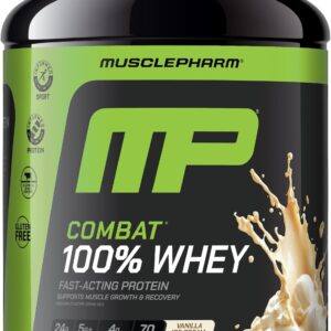 MusclePharm Combat 100% Whey Protein Powder, Vanilla Flavor, Fast Recovery & Muscle Gain with Whey Protein Isolate, High Protein Powder for Women & Men, Gluten Free, 5 lb, 70 Servings