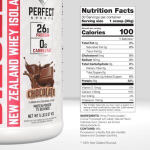 PERFECT SPORTS Diesel 100% New Zealand Whey Protein Isolate | Stevia Sweetened, No Artificial Ingredients, Keto | 0g Carb, 0g Fat, 26g Protein | 5 Pounds (Milk Chocolate)