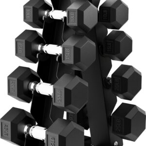 BalanceFrom Rubber Coated Hex Dumbbell Weight Set with Storage Rack, 100LB or 150LB or 200LB Set, 5-20 lbs or 5-25 lbs or 10-30 lbs Pairs